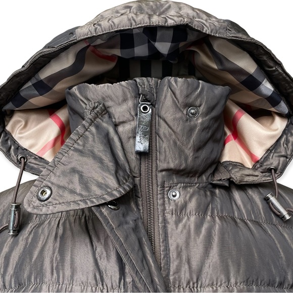 Burberry Puffer Jacket Hooded Belted Coat Quilted Mink Gray - Picture 6 of 15